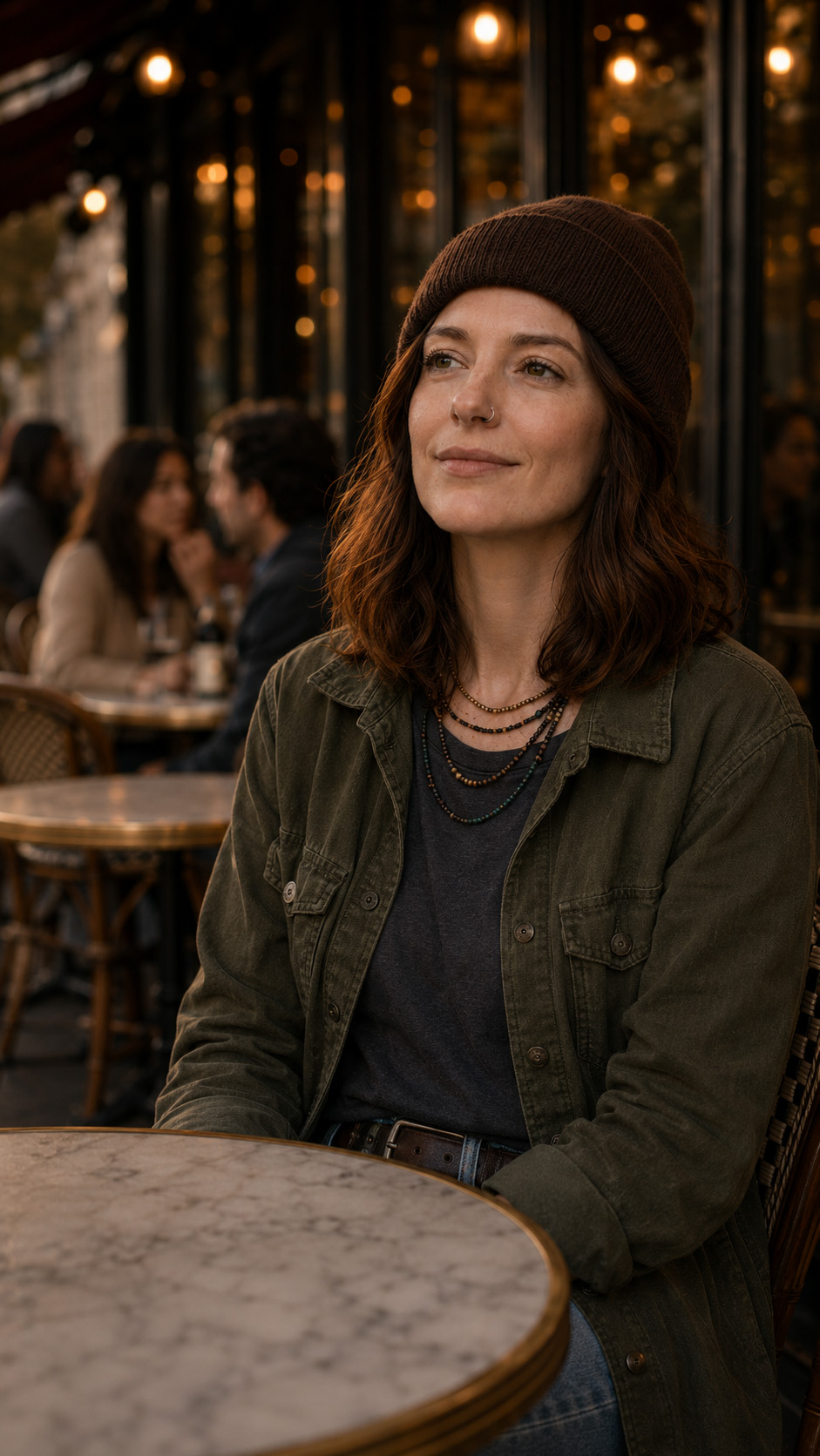 Female character at Paris café